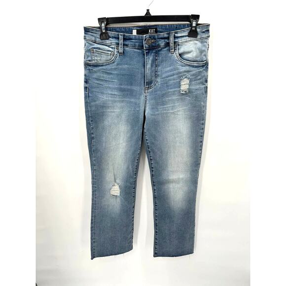 KUT FROM THE KLOTH Kelsey Slim Kick Flare Distressed Denim Jean // 2 - Picture 1 of 11